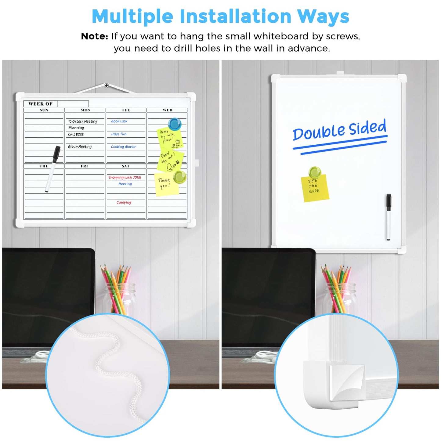 MaxGear Weekly Planner Dry Erase Board, 16"x12" Double-Sided Weekly Calendar Whiteboard for Wall, Small Magnetic Dry Erase Calendar, Portable White Board with Marker for Planning, Writing, Drawing