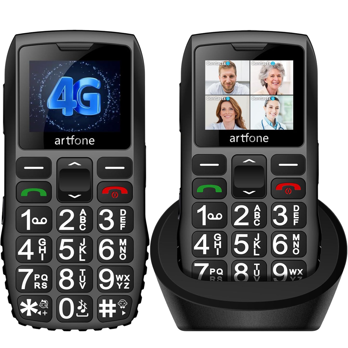artfone C1+4G Big Button Cell Phone for Seniors丨Unlocked Phones with SOS Button丨1800mAh Battery丨Charging Dock丨Easy-to-Use Dumb Phone with Loud Volume丨Time Reporting丨Speed Dial丨USB-C, Nano SIM - Black