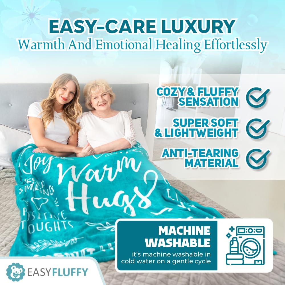 EasyFluffy Get Well Gift for Women & Men - Super Soft Hug Blanket with Inspirational Words - Healing Blanket Care Package Comforting Gift for Cancer Patients & Others During Hard Times - 50"x60", Teal