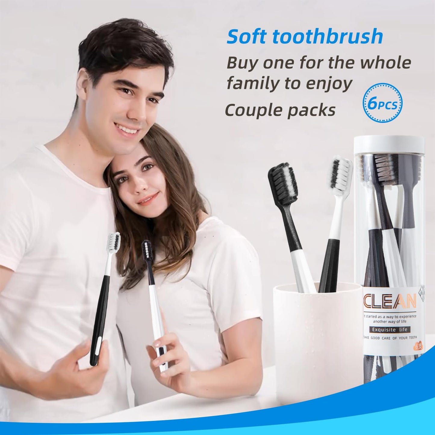 6 Pack Extra Soft Toothbrushes for Adults Sensitive Teeth and Gums,1 Pack Tongue Brush, Toothbrushes Soft with 10000 Bristle for Pregnant Women, Elderly and Gum Recessions