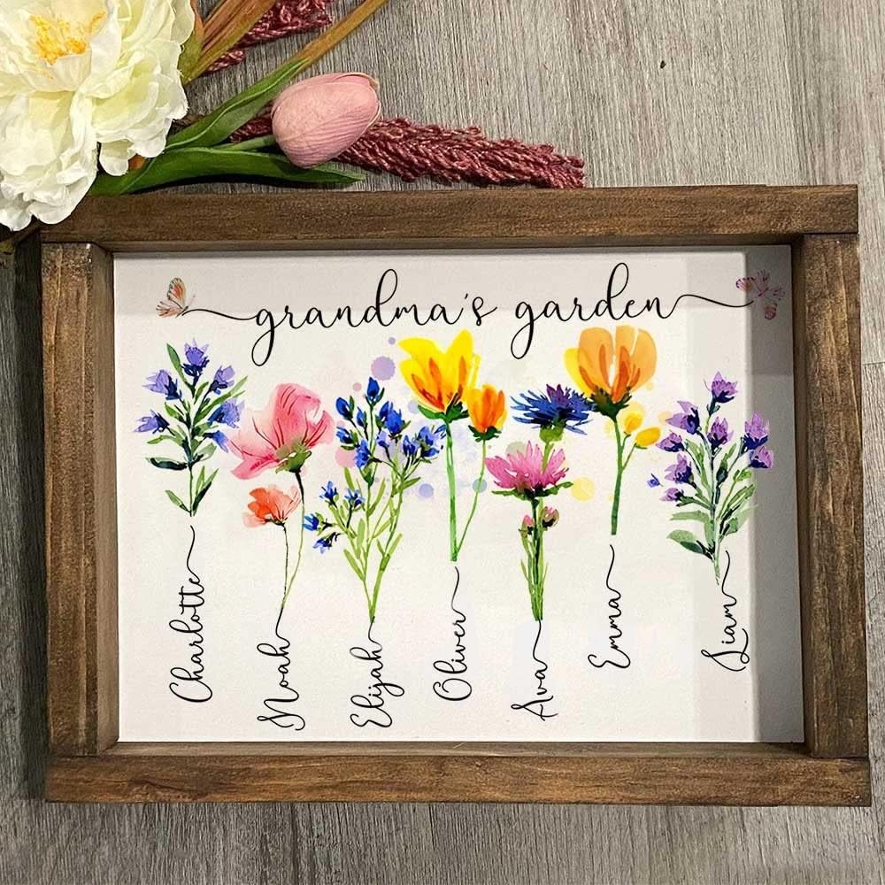 Personalized Grandma's Garden Frame Sign With Grandchildren Names - Chrismas Gifts For Nana - Chrismas Gifts For Mom - Mom Gifts - Chrismas Gifts For Mom - Chrismas Gifts For Mama - Mom Gifts