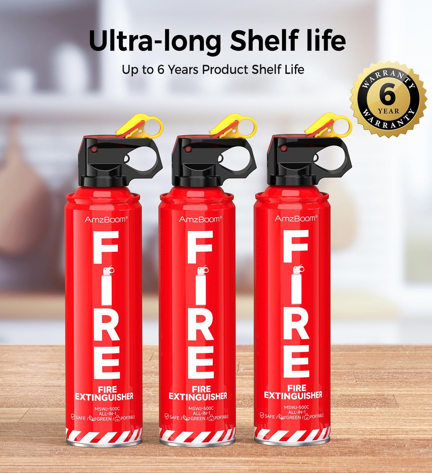 Fire Extinguisher Emergency Survival Kits with Installation Bracket,1pack,erosol,Water-Based A, B, C, K Extinguisher with 6-Year Warranty and Easy Storage.MSWJ-500C.