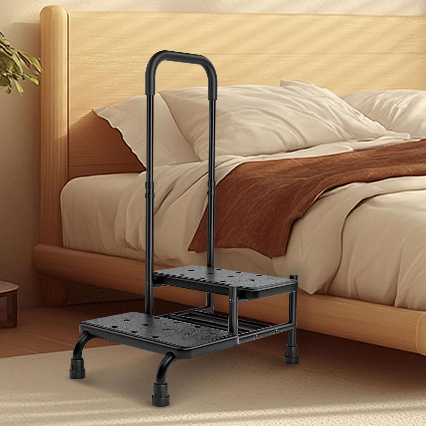 FORTEMOTUS Step Stool with Handle - Heavy Duty 2 Step Stool for Adults Elderly, Holds up to 450 lbs, Black