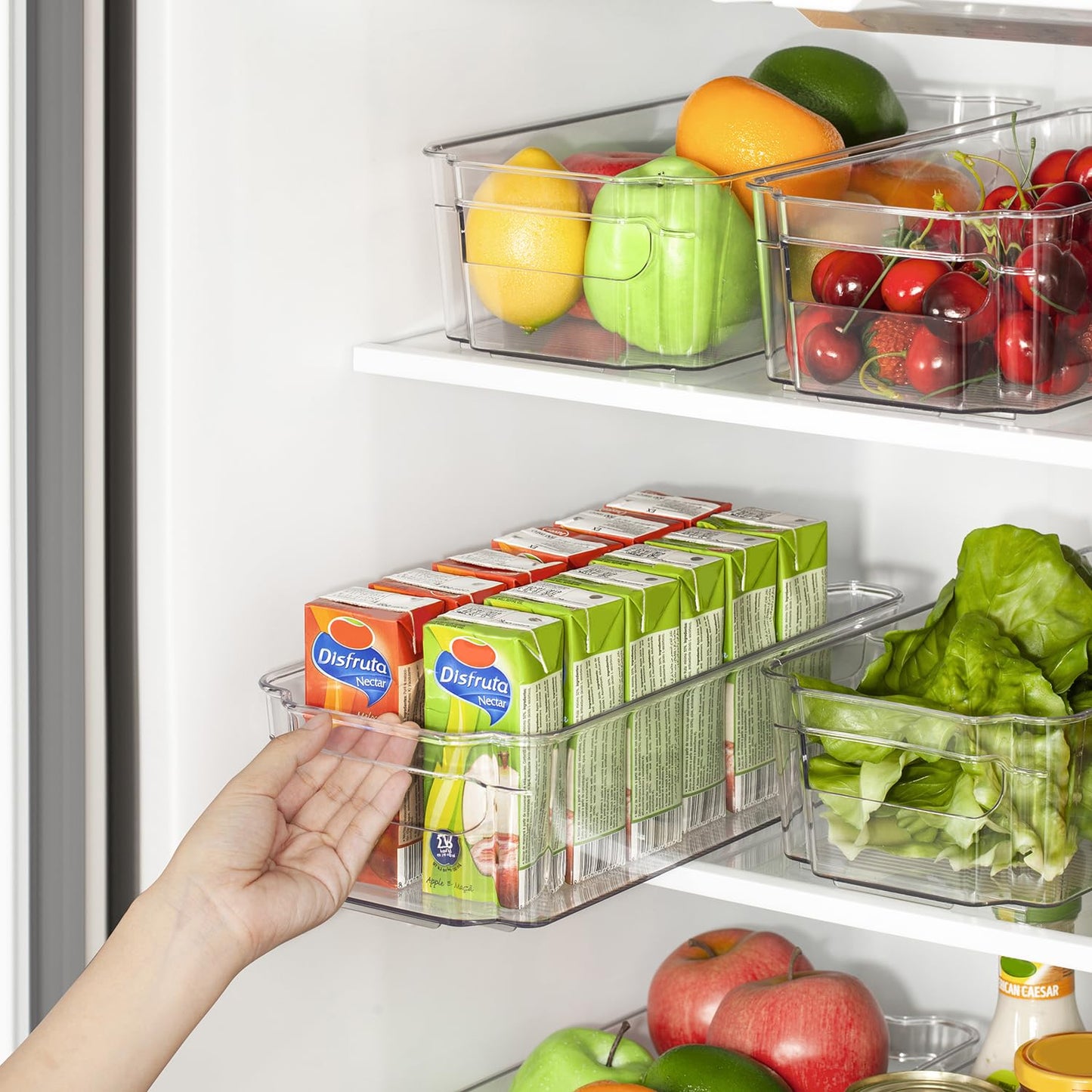 HOOJO Refrigerator Organizers and Storage - 8pcs Clear Plastic Bins For Fridge, Freezer, Kitchen Cabinet, Pantry Organization, BPA Free Fridge Organizer, 12.5" Long, Clear