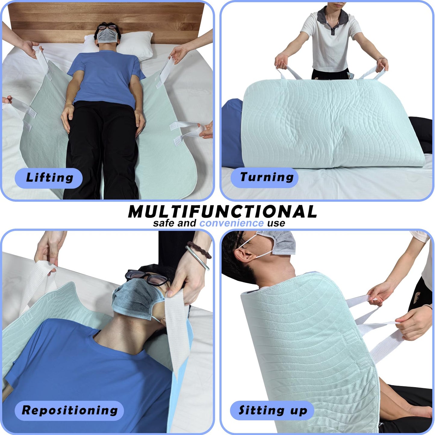 Bed Pads with Handles for Positioning and Incontinence (34×36 Inch - 2 Pack)