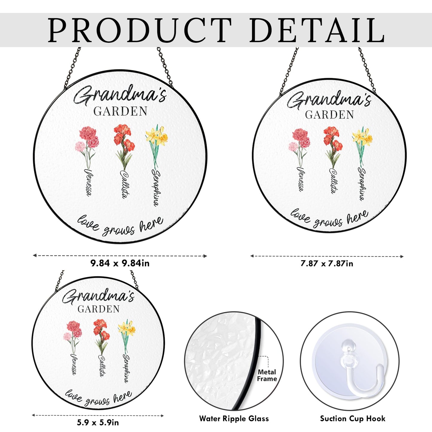 Fastpeace Personalized for Grandma - Grandma's Garden Window Hanging Suncatcher - Birth Month Flowers Garden Gift for Mom, Grandma - Mother's Day, Birthday Gift (Grandma's Garden)