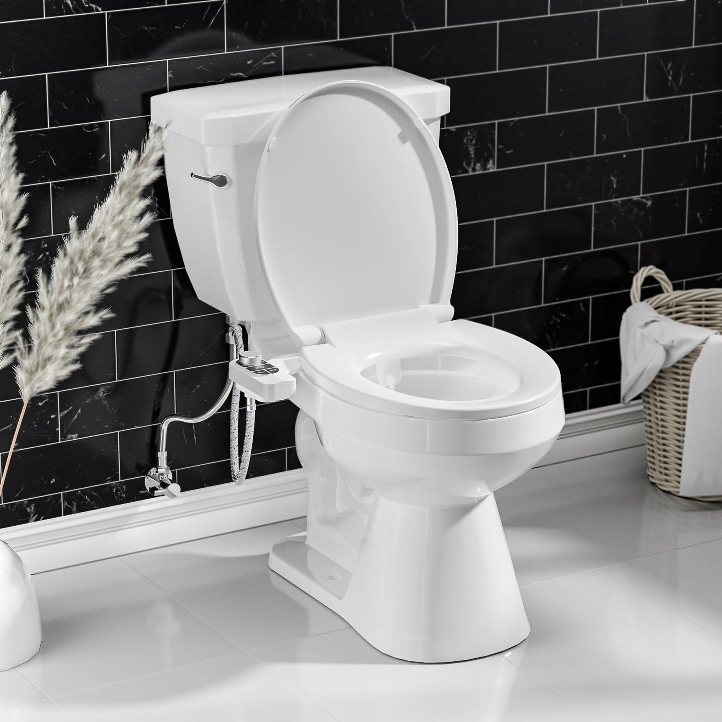 SAMODRA Non-Electric Bidet - Self Cleaning Dual Nozzle (Frontal and Rear Wash) Fresh Water Bidet Toilet Seat Attachment with Independent Adjustable Water Pressure (Classic Silver)