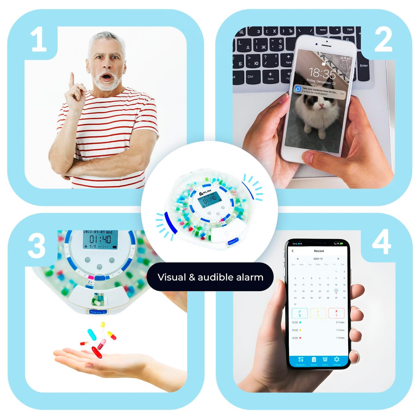 Smart Pill Dispenser Machine with Alarm + WiFi App Monitoring