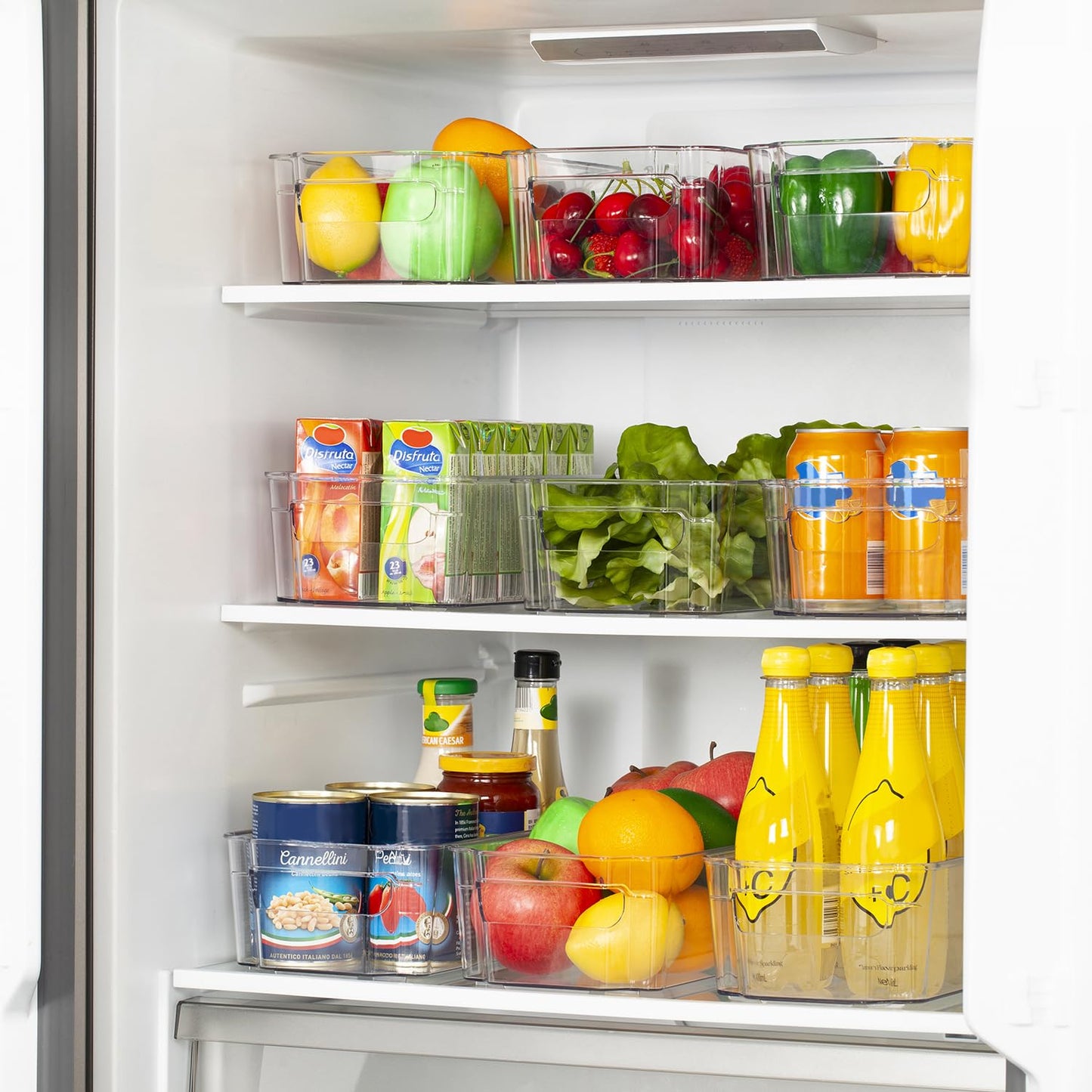 HOOJO Refrigerator Organizers and Storage - 8pcs Clear Plastic Bins For Fridge, Freezer, Kitchen Cabinet, Pantry Organization, BPA Free Fridge Organizer, 12.5" Long, Clear