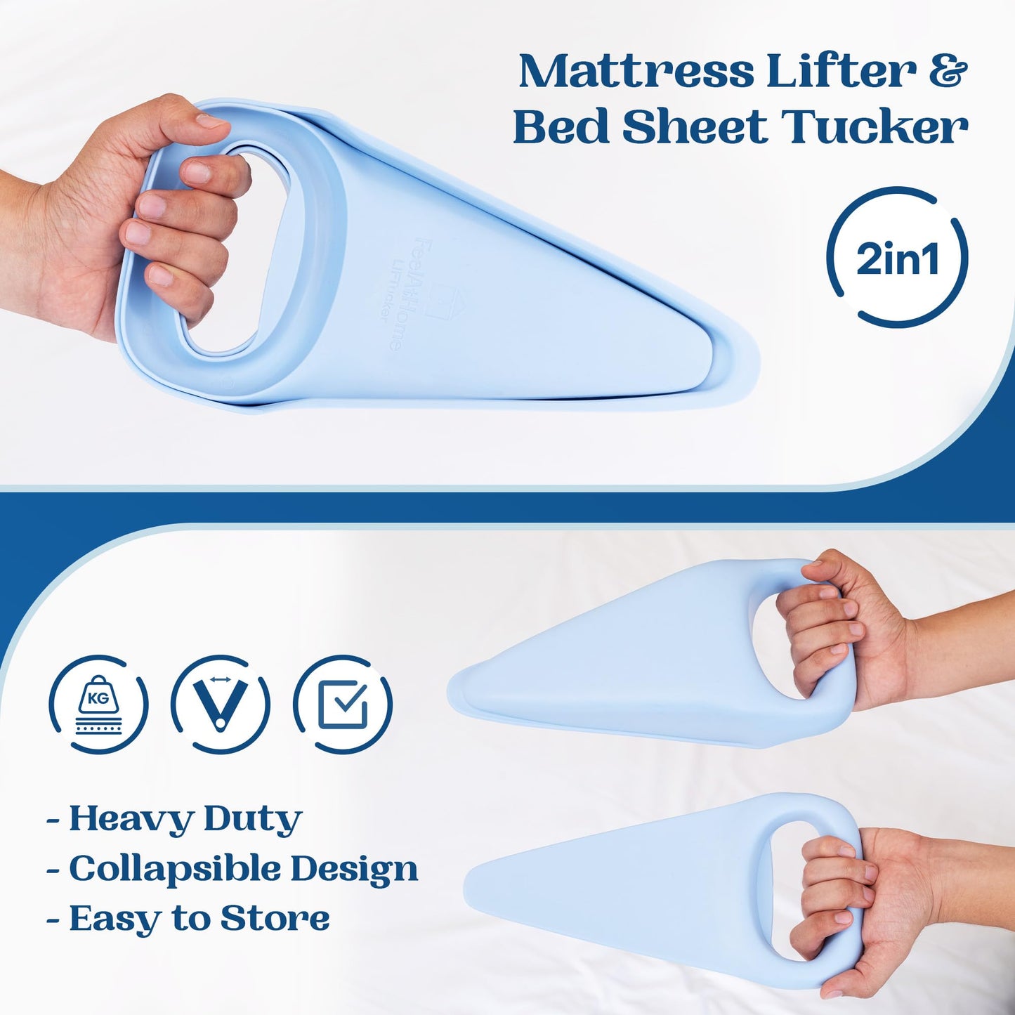 FeelAtHome Bed LIFTucker - 2in1 Bed Maker - Mattress Lifter & Bed Sheet Tucker Tool - Lift & Hold The Mattress While Changing Sheets - Tucks Fitted & Flat Bed Sheets - Bed Tucker Tool - Bed Lifter