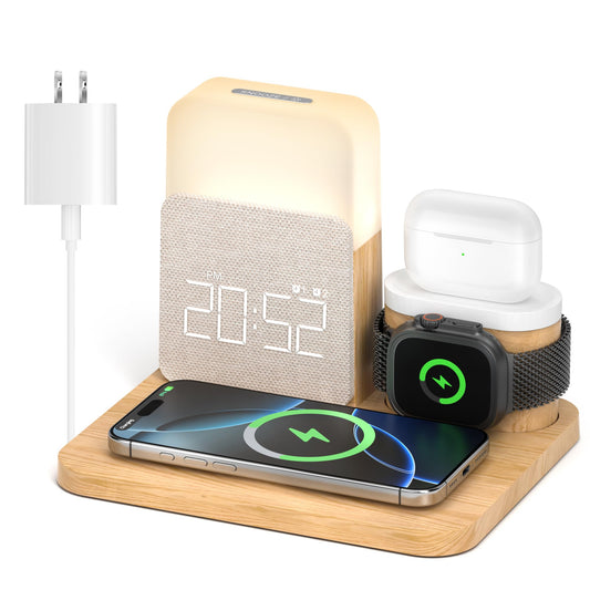 Alarm Clock Charging Station, 7 in 1 Wireless Charging Station