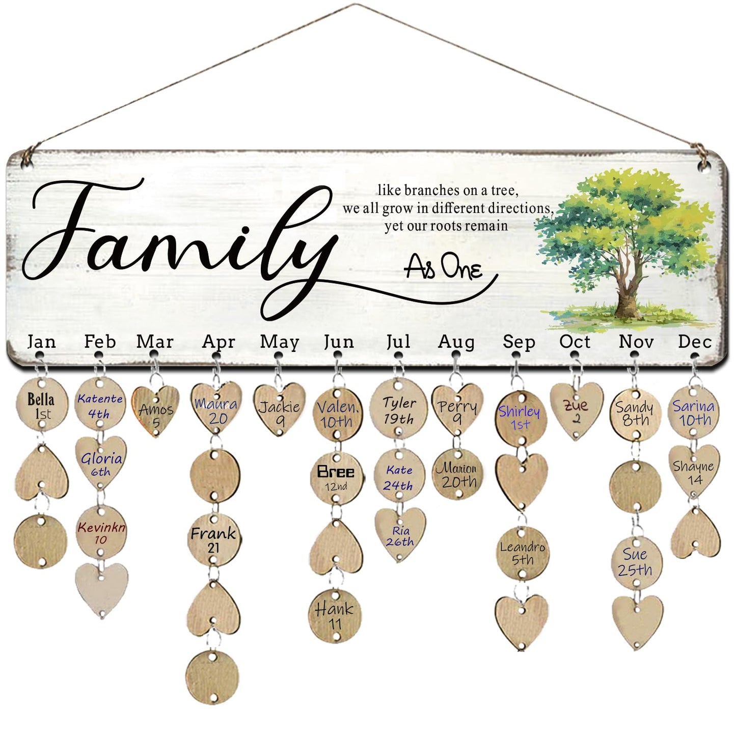 Birthday Gifts for Mom Grandma, Wooden Family Birthday Plaque Reminder Calendar Board Wall Hanging, Grandmother in Law Granny Present for Mothers Day Birthday Christmas Gift, FAMILY Sayings Pattern