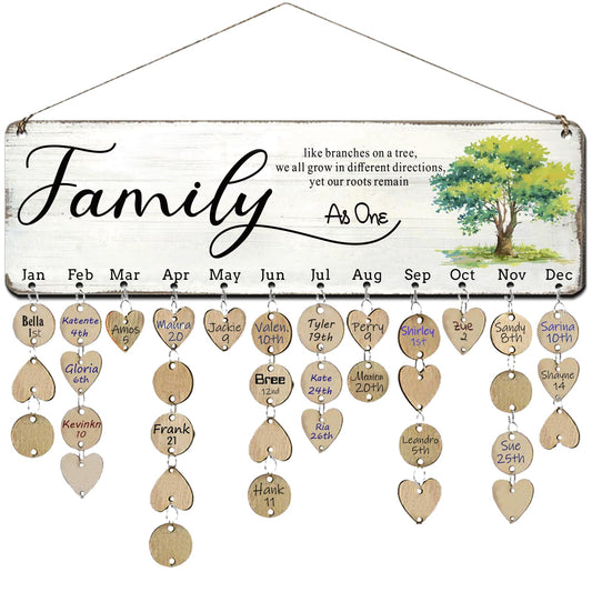 Wooden Family Birthday Plaque Reminder Calendar