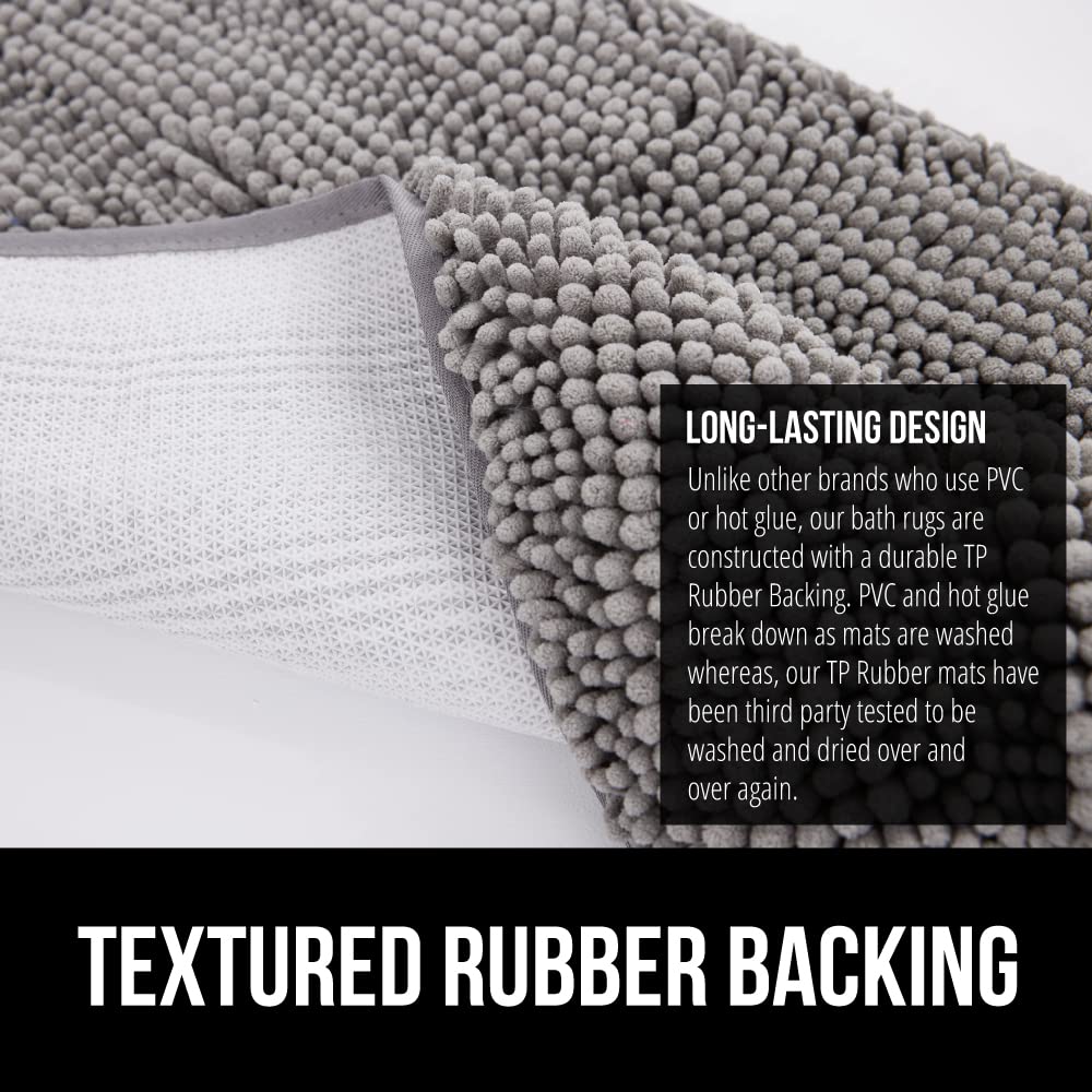 Gorilla Grip Bath Rug Mat, Thick Soft Absorbent Chenille, Quick Dry Microfiber Mats, Rubber Backing Machine Washable Shower Floor Rugs, Bathmat Runner, Bathroom Home Decor Accessories, 24x17, Grey