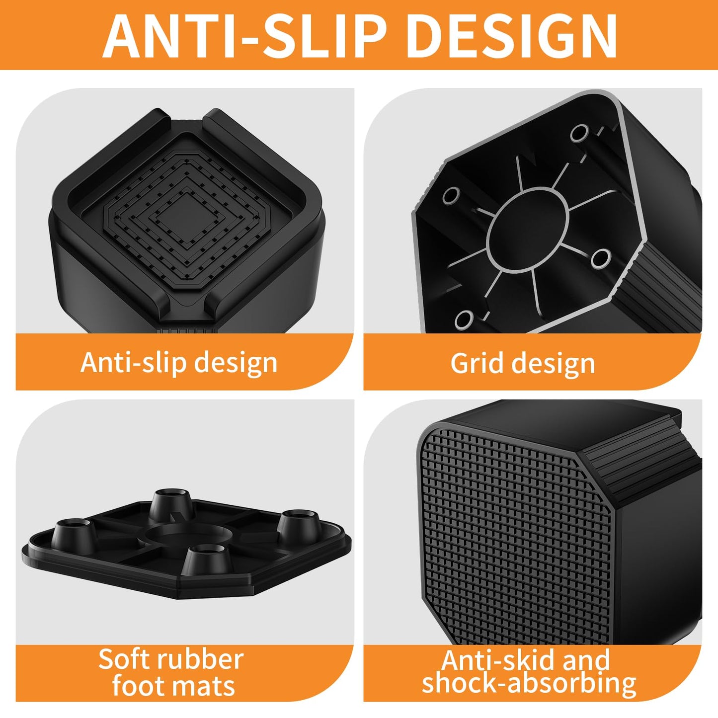 MAYZOLOP Bed Risers 4 inch, Adjustable Furniture Risers, 4 Pack Heavy Duty Couch Lift Risers, Bed Lifts risers, Couch risers, Support Up to 2000 Lbs, Bed Lifts for Sofa, Bed, Cabinet and Desk Legs