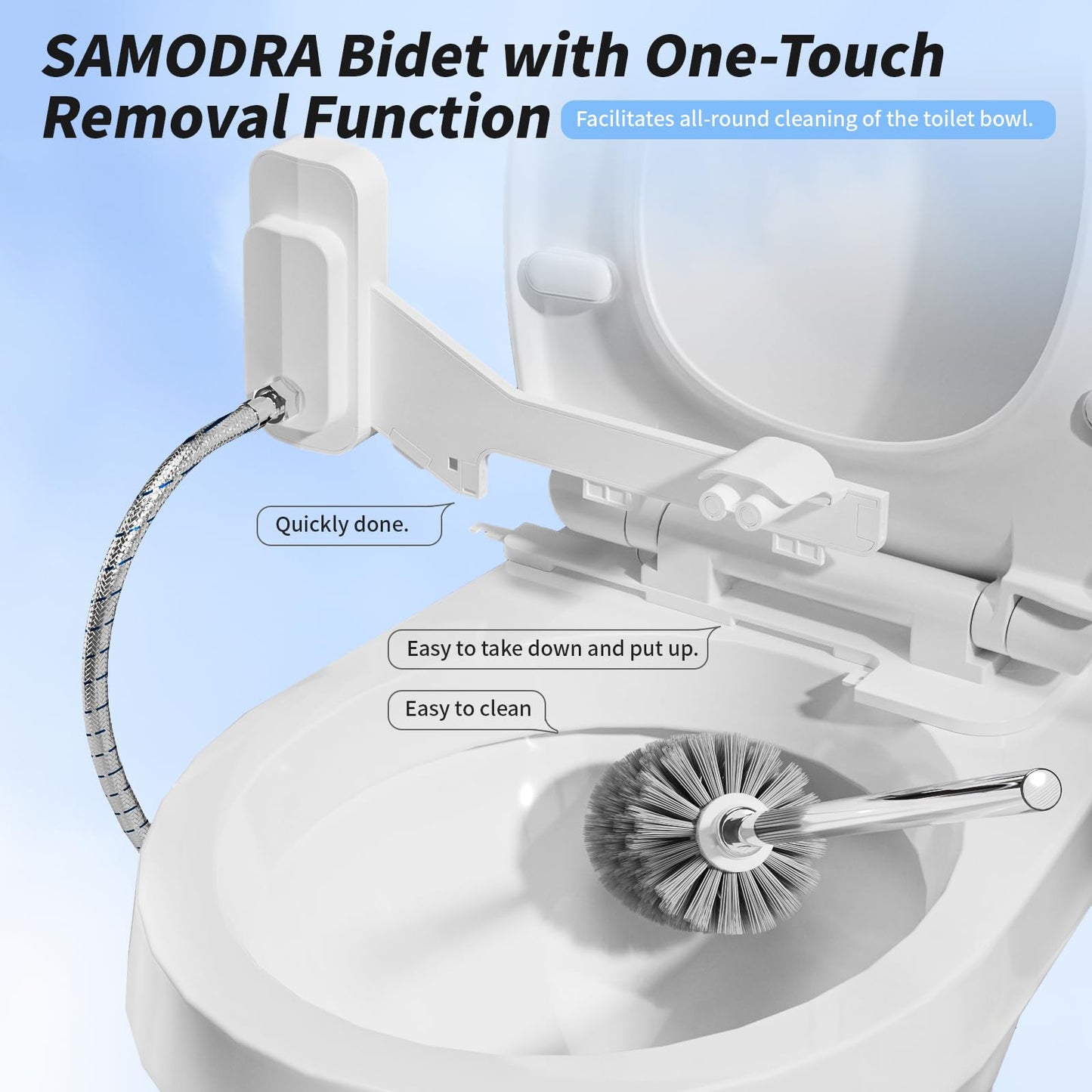 SAMODRA Non-Electric Bidet - Self Cleaning Dual Nozzle (Frontal and Rear Wash) Fresh Water Bidet Toilet Seat Attachment with Independent Adjustable Water Pressure (Classic Silver)