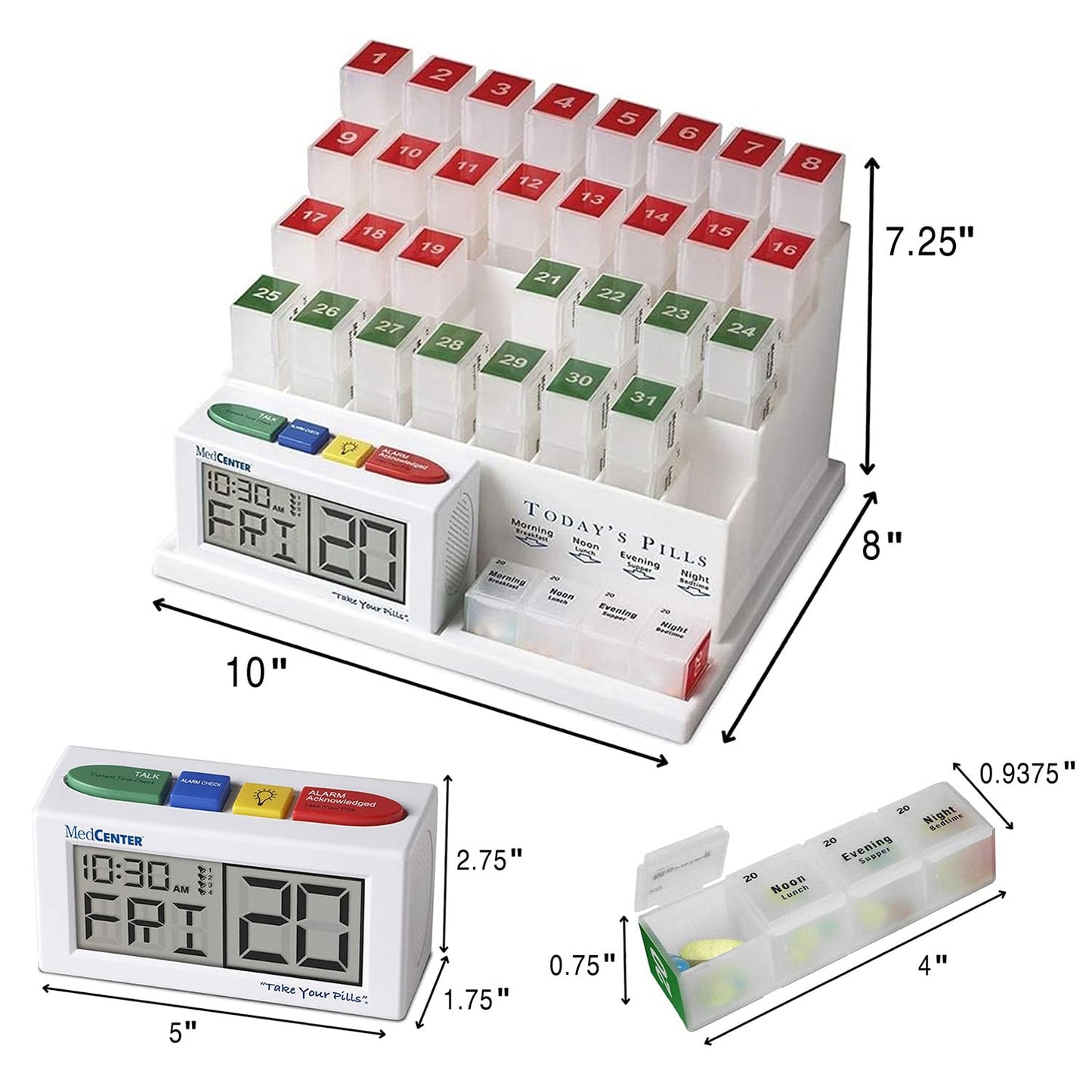 Medcenter FSA HSA Eligible Monthly Pill Organizer System 4 Times a Day, 31 Day Pill Organizer Box with Talking Alarm Reminding System, Monthly Pill Box for Daily Medication, Gift for Mom, Dad, Elderly