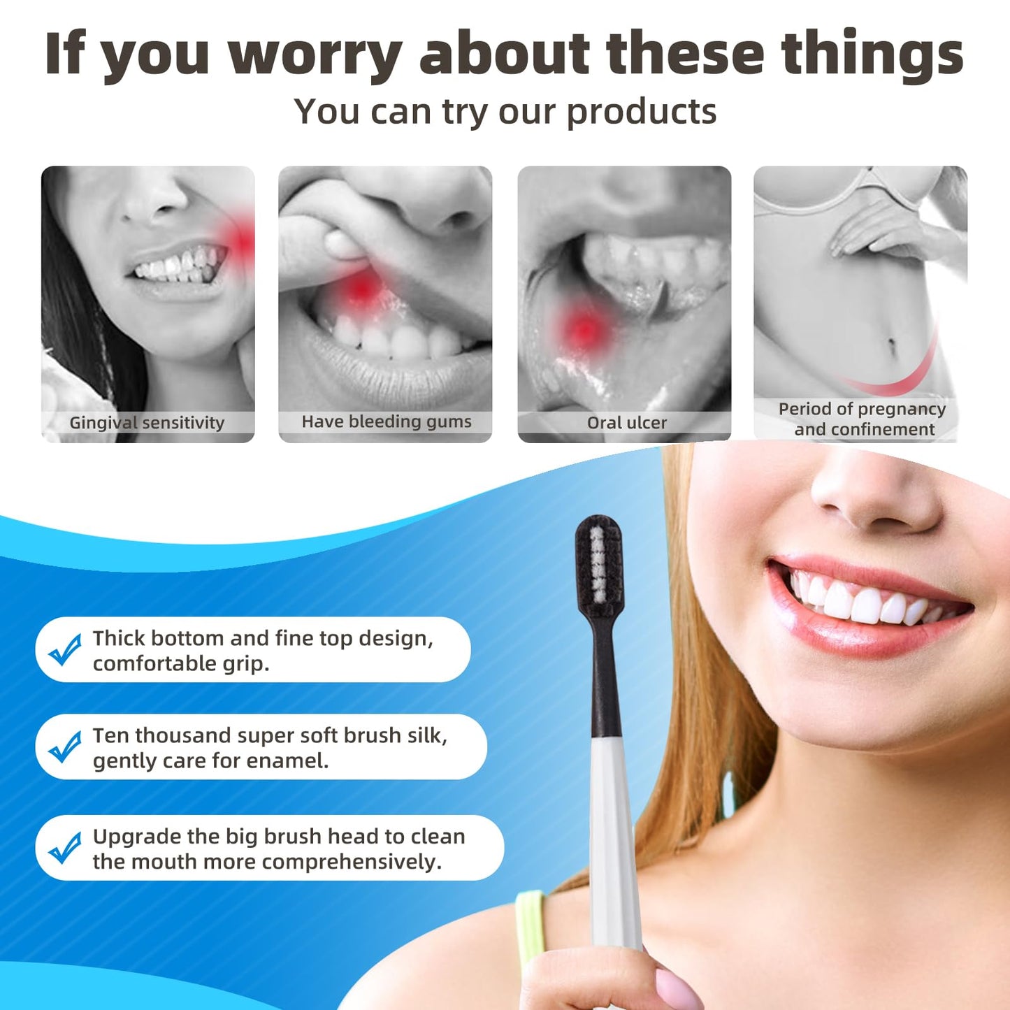 6 Pack Extra Soft Toothbrushes for Adults Sensitive Teeth and Gums,1 Pack Tongue Brush, Toothbrushes Soft with 10000 Bristle for Pregnant Women, Elderly and Gum Recessions