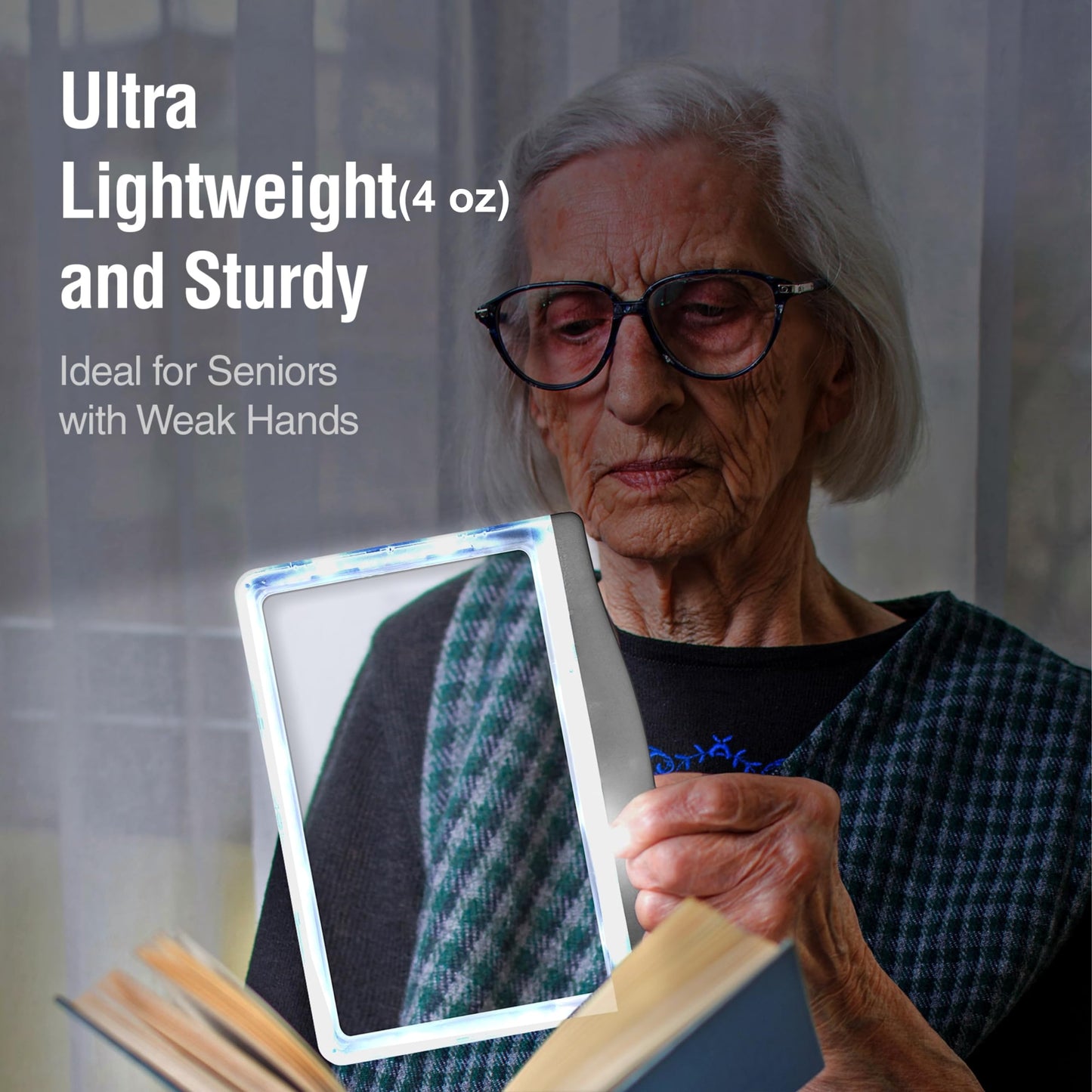 5X Large LED Page Magnifier for Reading with 3 Color Lighting Modes & Anti-Glare Lens