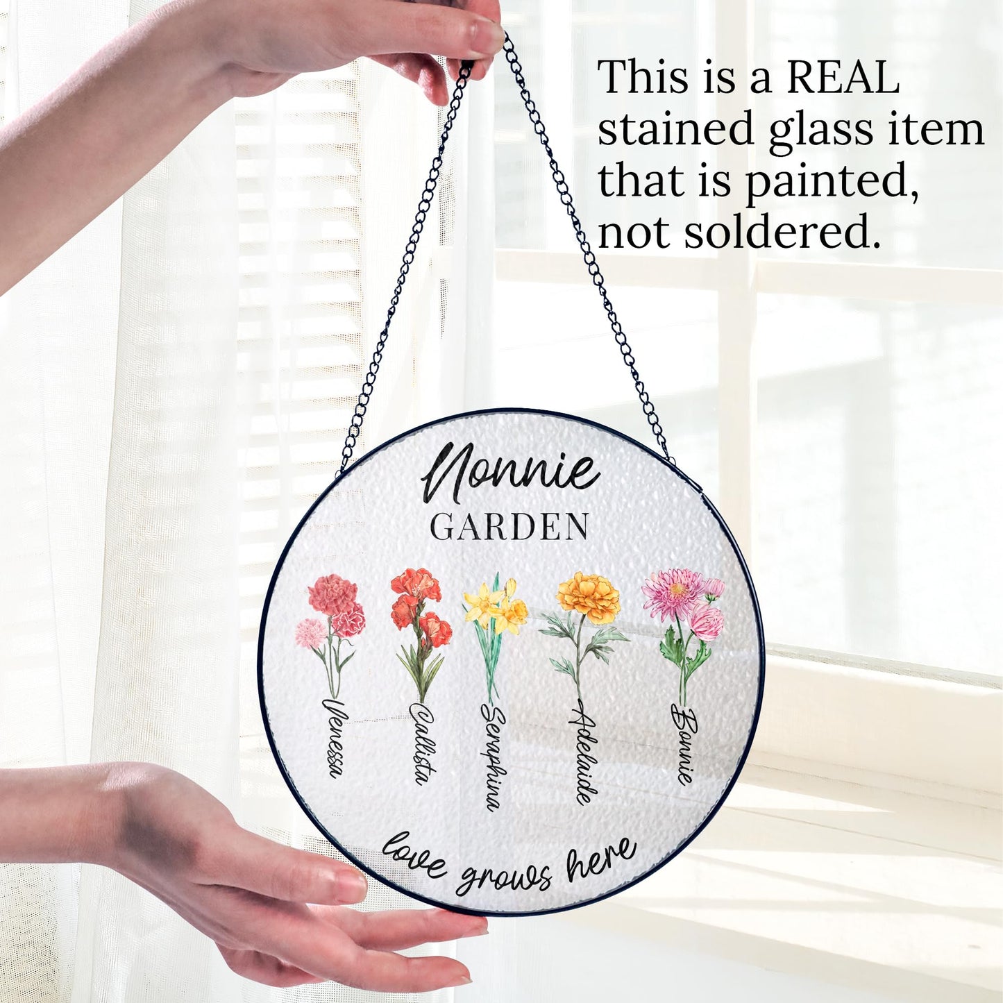 Fastpeace Personalized for Grandma - Grandma's Garden Window Hanging Suncatcher - Birth Month Flowers Garden Gift for Mom, Grandma - Mother's Day, Birthday Gift (Grandma's Garden)