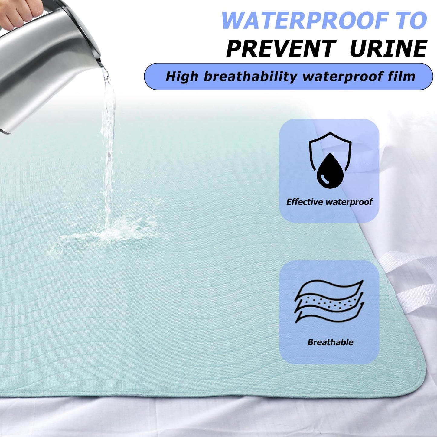 Bed Pads with Handles for Positioning and Incontinence (34×36 Inch - 2 Pack)