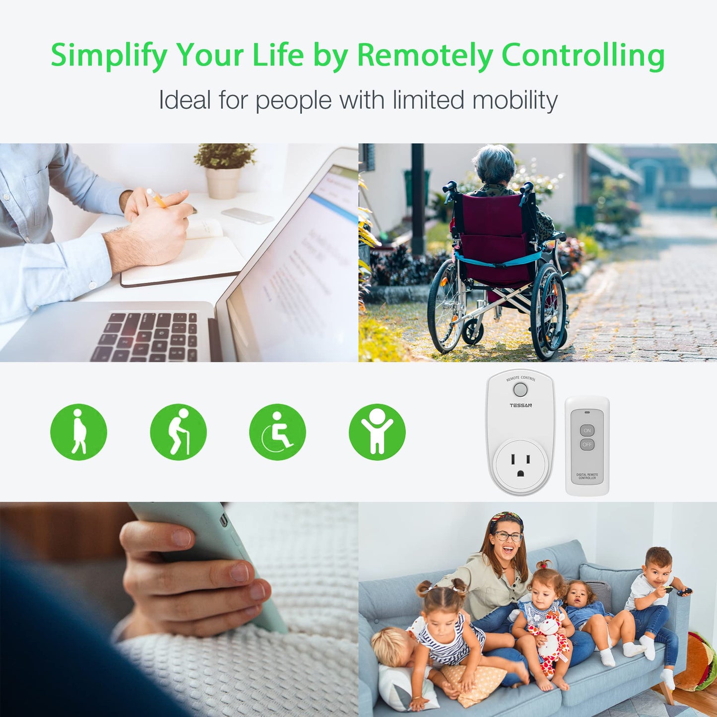 Remote Control Outlet, Wireless Electrical Plug Switch for Lights, Lamps, Fans