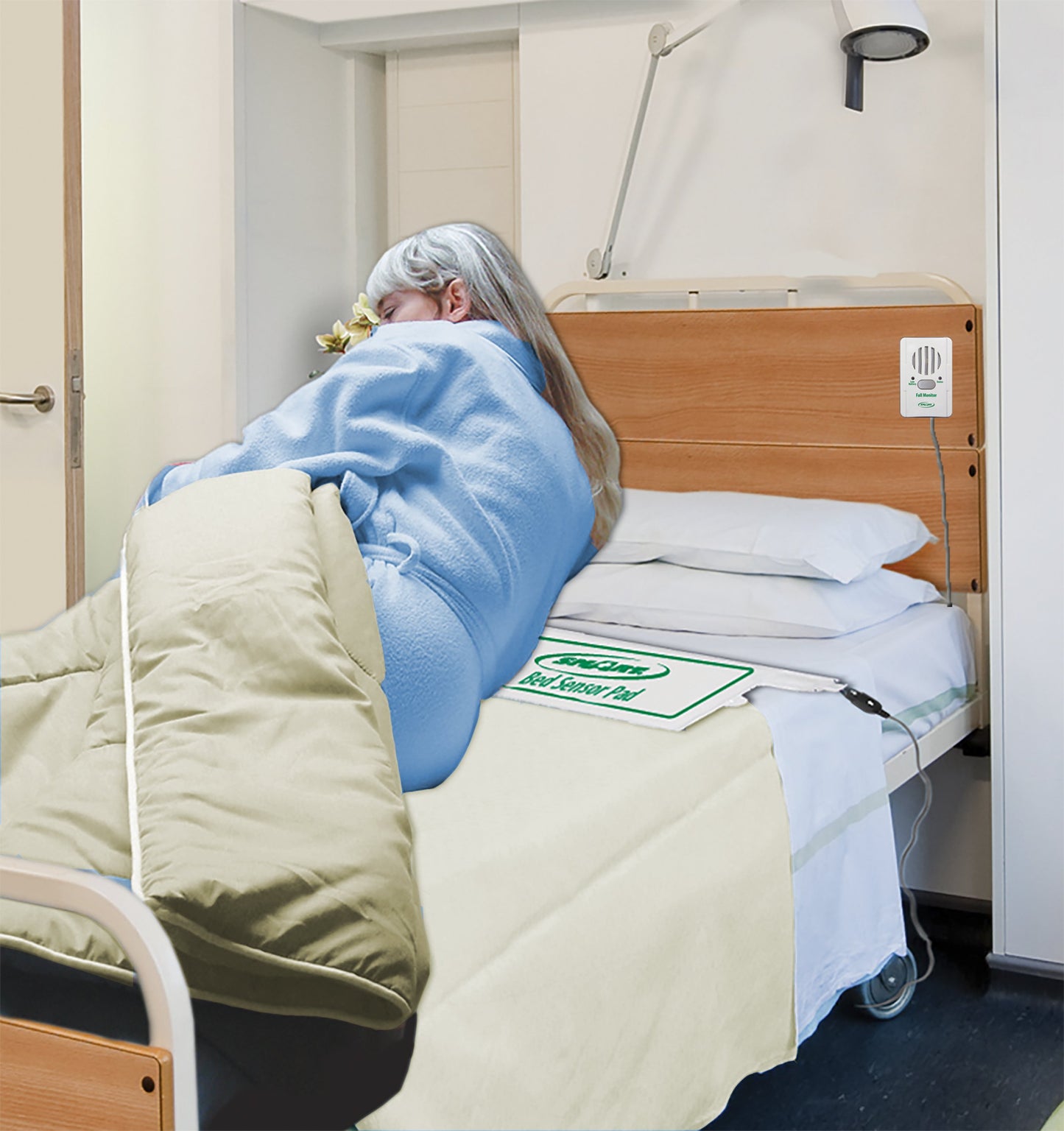 Smart Caregiver FallGuard Bed Exit Alert for Seniors Fall Prevention - Bed Alarm with 10"x30" Weight Sensing Bed Pad for Elderly - Automatically Alerts Caregiver When They Get Up