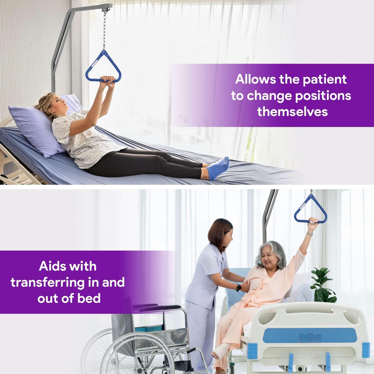 Medical Trapeze Bar for Bed Mobility - Standard Trapeze Bar Set with 250 lb. Weight Capacity - Bed Pull Up Assist for Elderly and Bedridden Patients