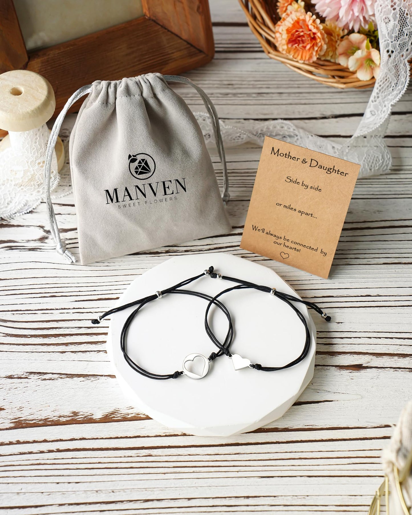 MANVEN Mothers Day Jewelry Gifts for Mom Daughter Mother Daugther Bracelets Birthday Gifts for Mom Matching Heart Bracelet