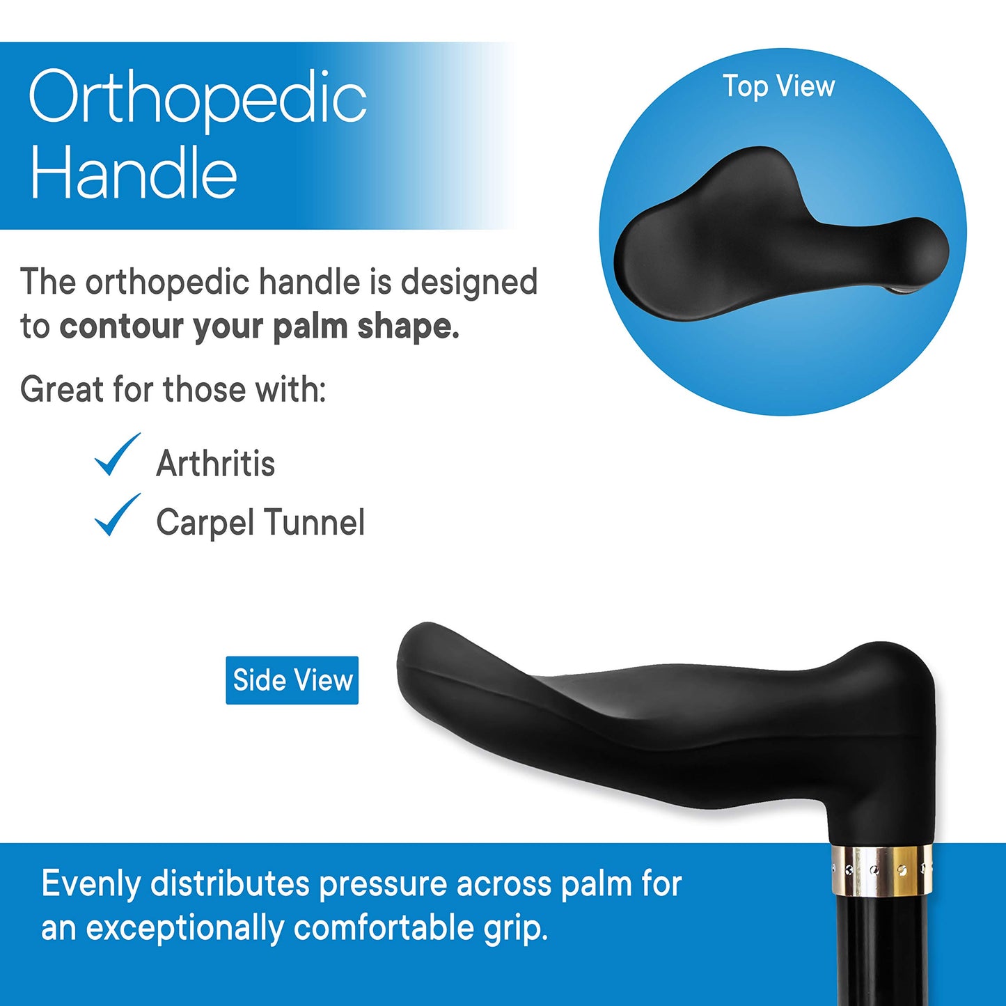 RMS Right Hand Walking Cane with Palm Grip Orthopedic Handle - Fit Individual's Palm Naturally - Ideal for Arthritis or Carpal Tunnel Syndrome
