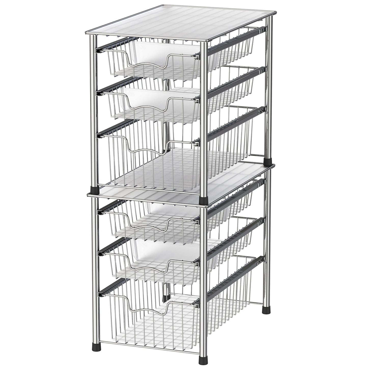 Simple Houseware Stackable 3 Tier Sliding Basket Organizer Drawer, Chrome