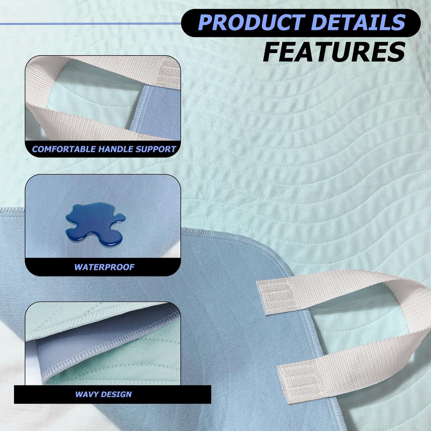 Bed Pads with Handles for Positioning and Incontinence (34×36 Inch - 2 Pack)