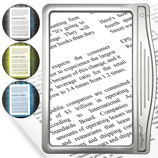 5X Large LED Page Magnifier for Reading with 3 Color Lighting Modes & Anti-Glare Lens