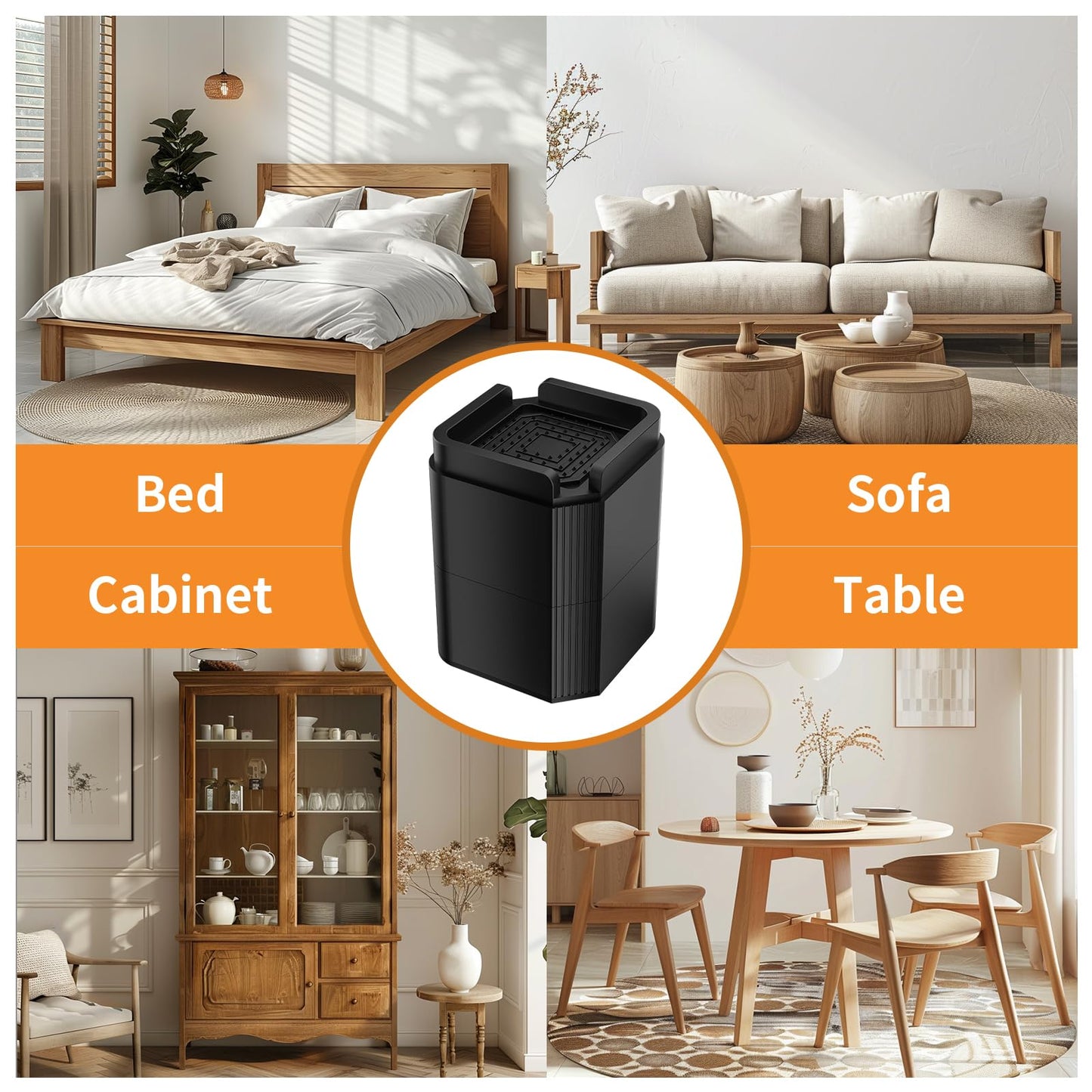 MAYZOLOP Bed Risers 4 inch, Adjustable Furniture Risers, 4 Pack Heavy Duty Couch Lift Risers, Bed Lifts risers, Couch risers, Support Up to 2000 Lbs, Bed Lifts for Sofa, Bed, Cabinet and Desk Legs