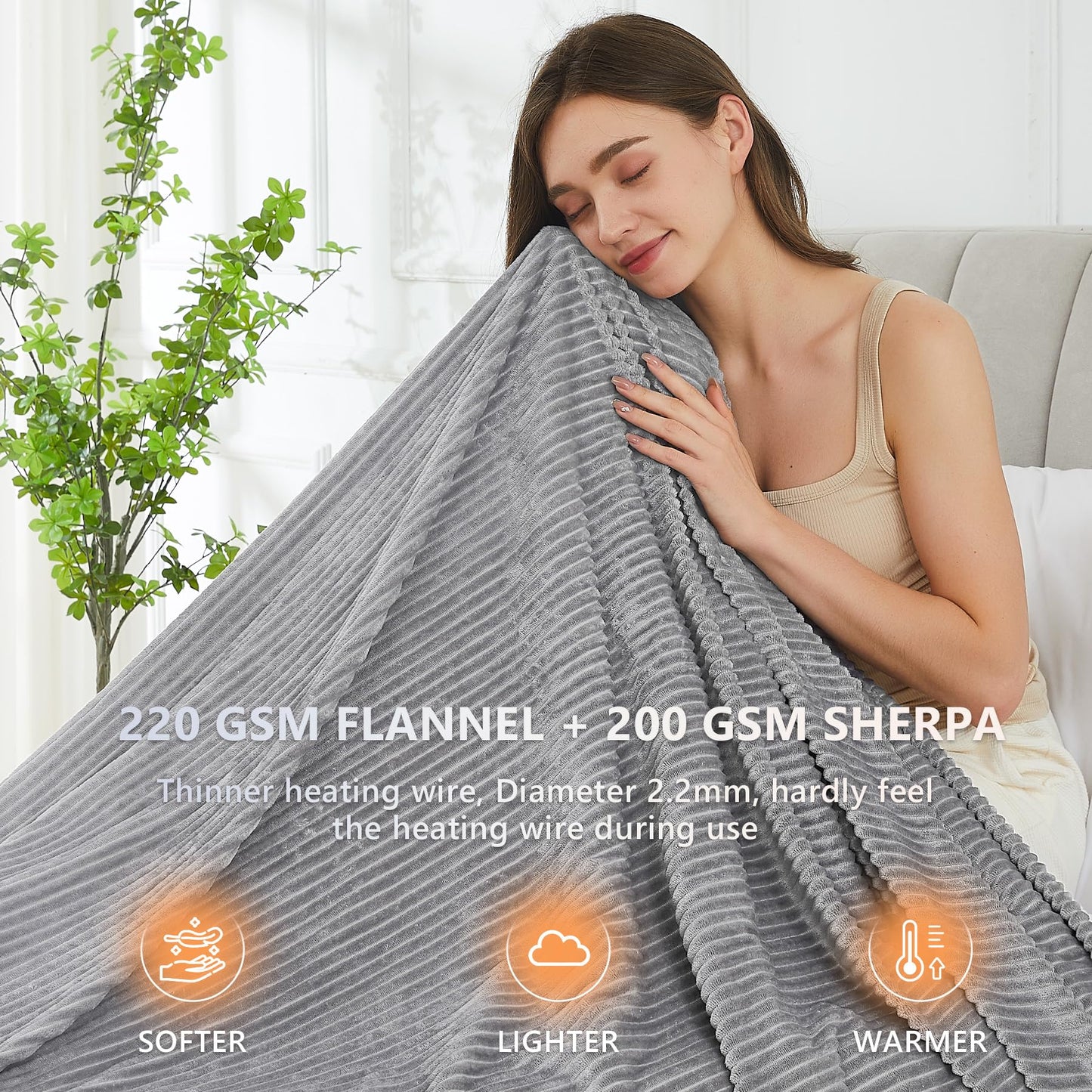 Heated Blanket Electric Throw - 50"x60" Auto-Off 10 Heat Levels