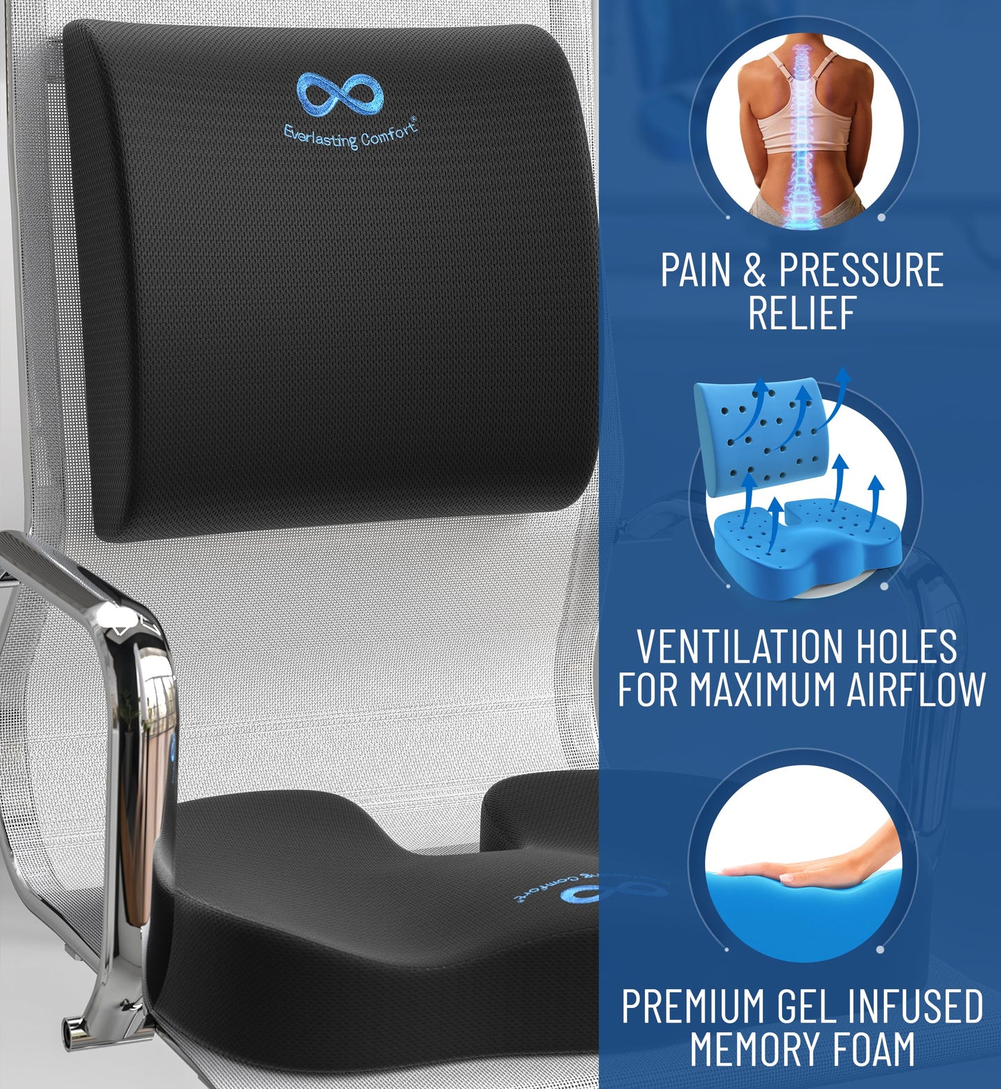 Lumbar Support & Office Chair Cushion Combo (Gel Memory Foam)