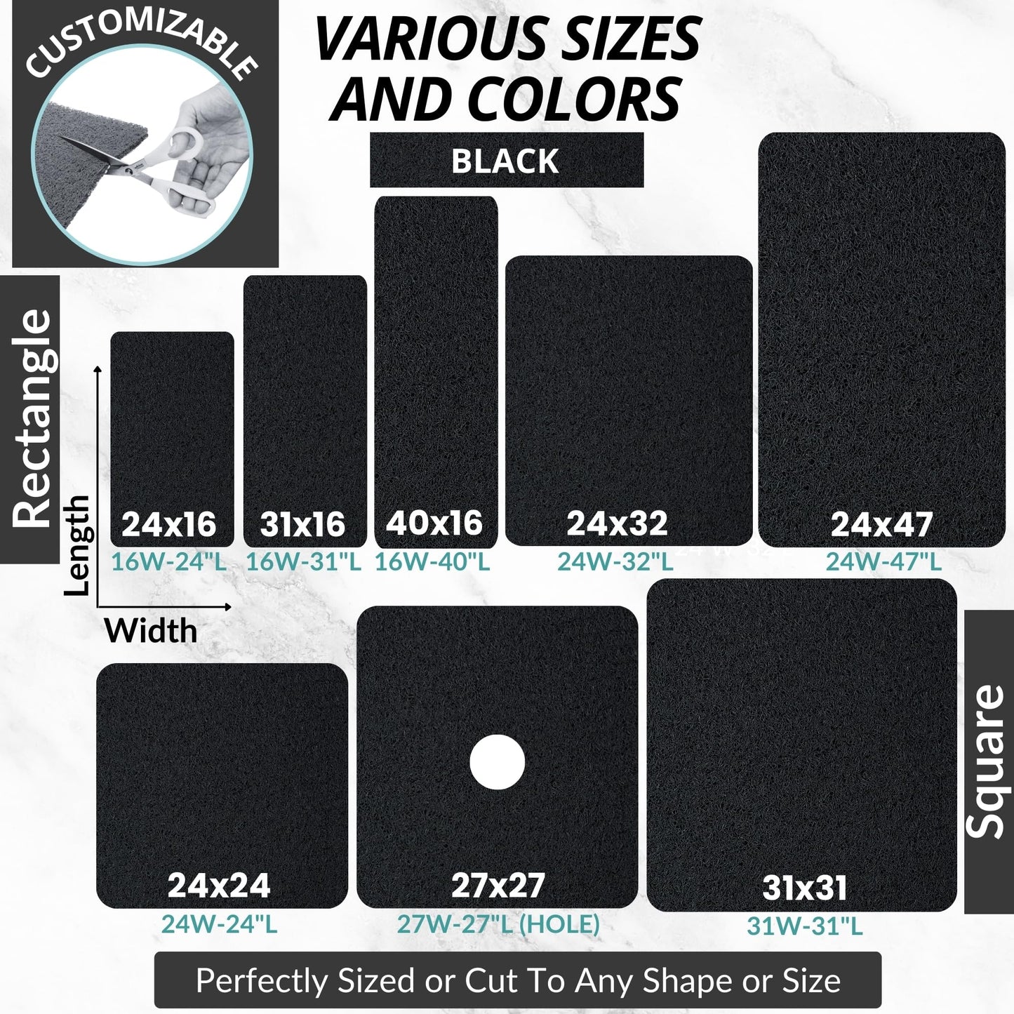 Enkosi Loofah Shower Mat Non-Slip - Anti-Slip Bath Mat for Inside Showers, Tub, Bathtub, Bathroom - Quick Dry PVC with Drain Holes - Cushioned Safety Grip - Secure for Kids and Elderly (Black 24x24)