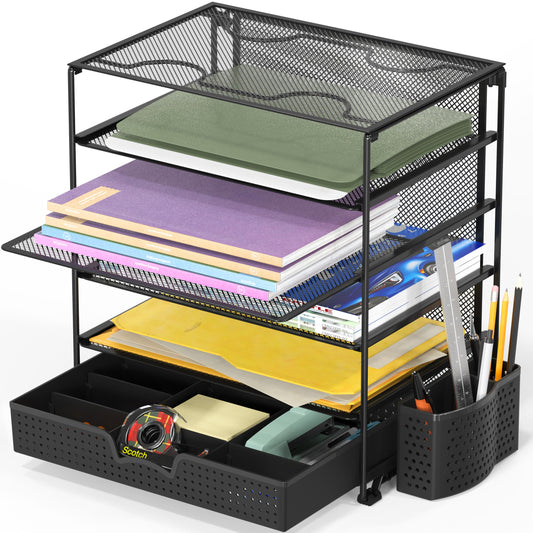 5-Tier Document File Tray with Supplies Sliding Drawer