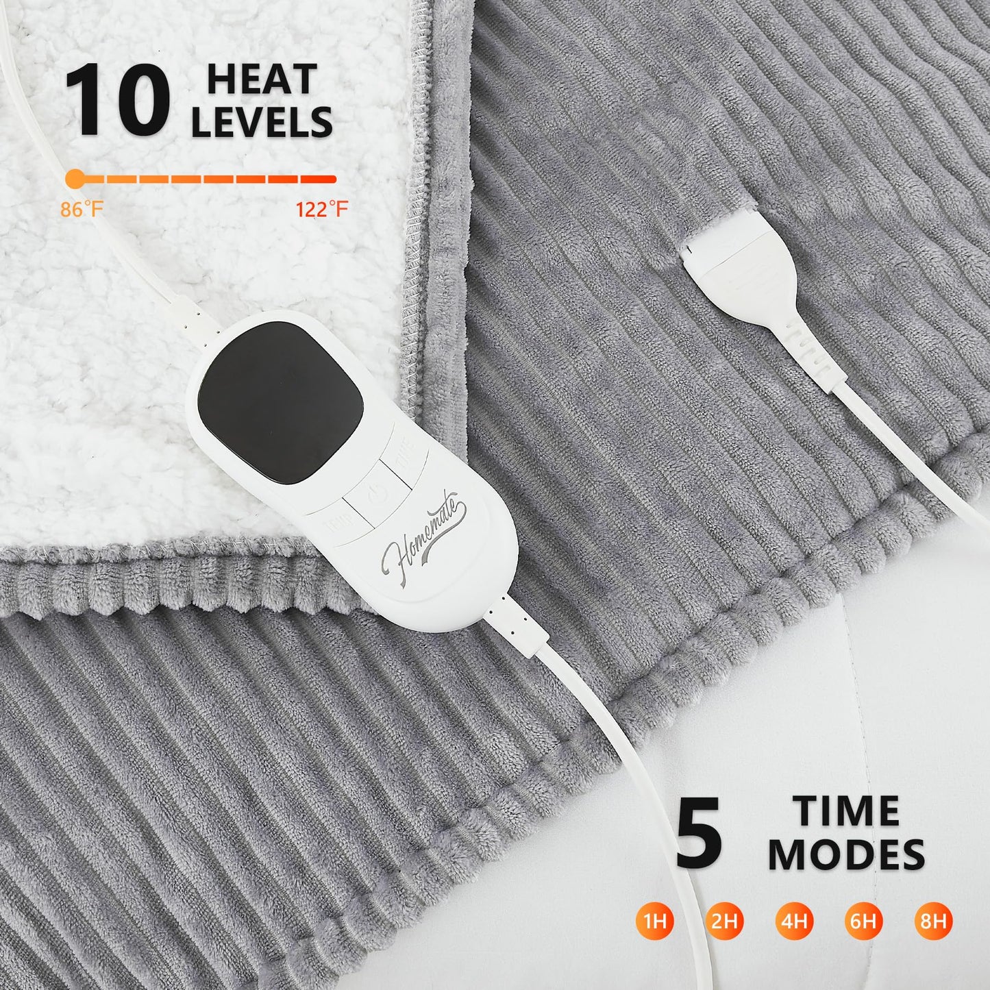 Heated Blanket Electric Throw - 50"x60" Auto-Off 10 Heat Levels