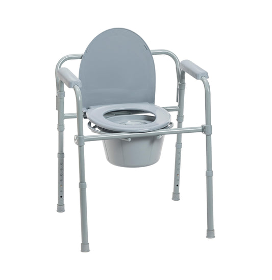 Folding Steel Bedside Commode Chair, Portable Toilet