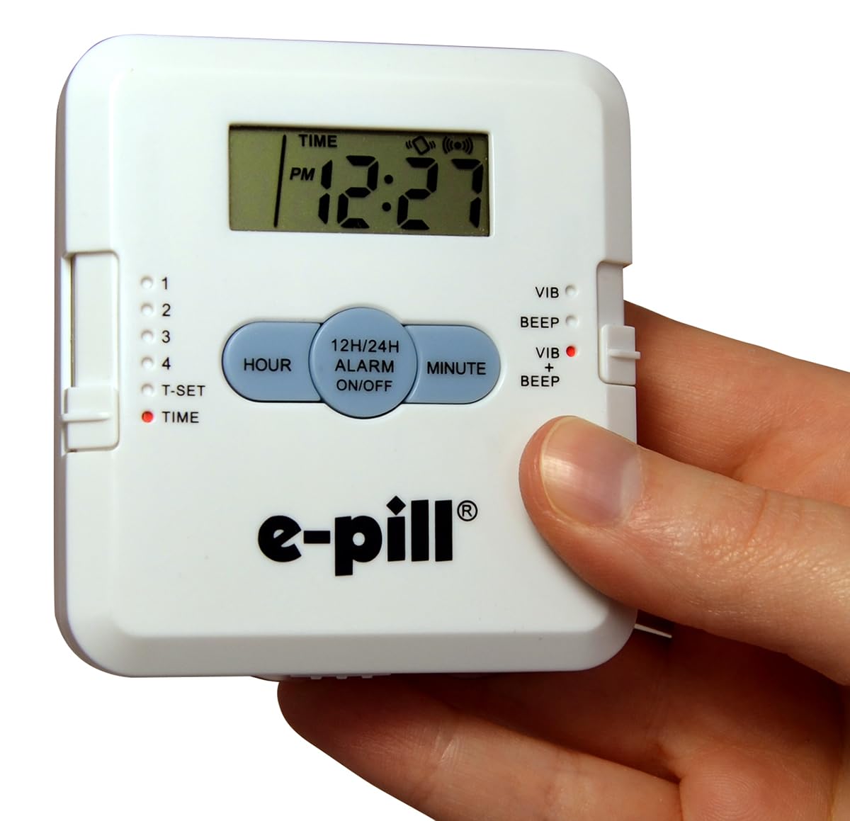 e-Pill 4 Alarm Pocket Pill Organizer and Medicine Pillbox with Pill Reminder - Vibrates and/or Beeps - Fits in Shirt Pocket