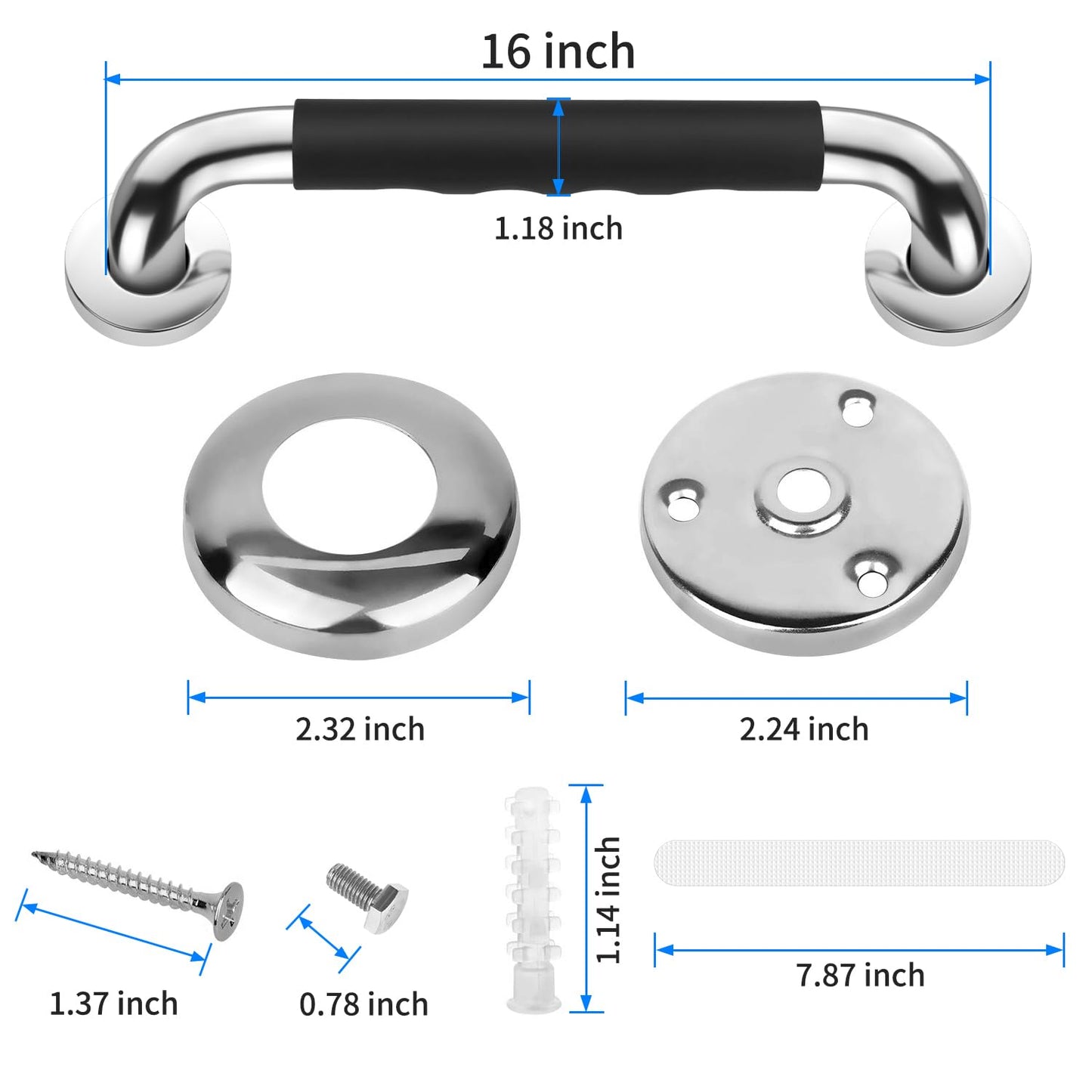 Grab Bars for Bathtubs and Showers (2 pack, 16'', Anti Slip Handicap Grab Bars for Shower and Bathroom)