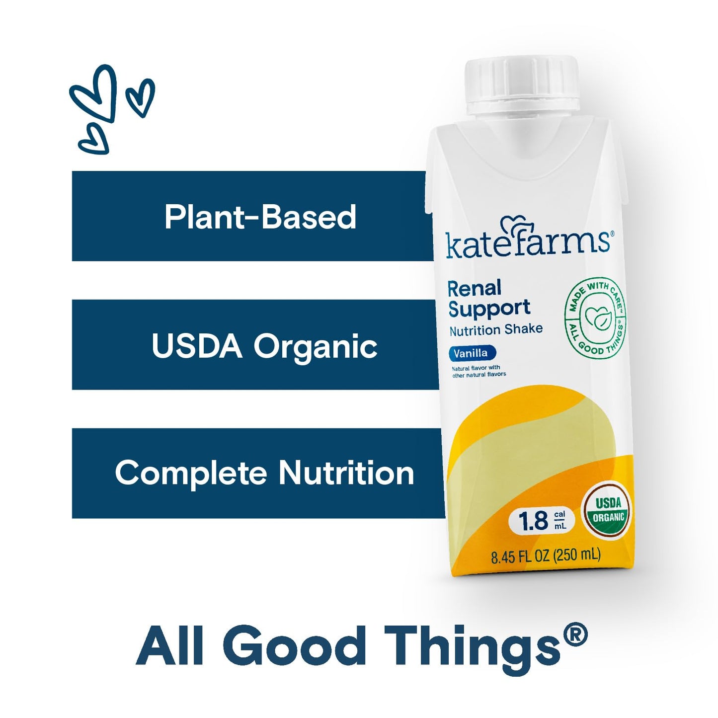 KATE FARMS Organic 1.8 Renal Support Shake, Specialized Dialysis Nutrition Support