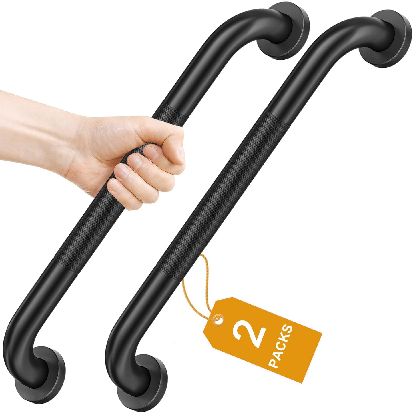 Shower & Bathroom Grab Bar (2 pack, 16'', Stainless Steel, Anti-Slip Knurled Grip)
