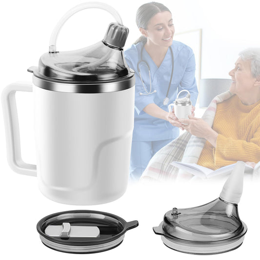 Adult, 14oz Spill Proof Cup, 3 in 1 Stainless Steel  No Spill Feeding Cup
