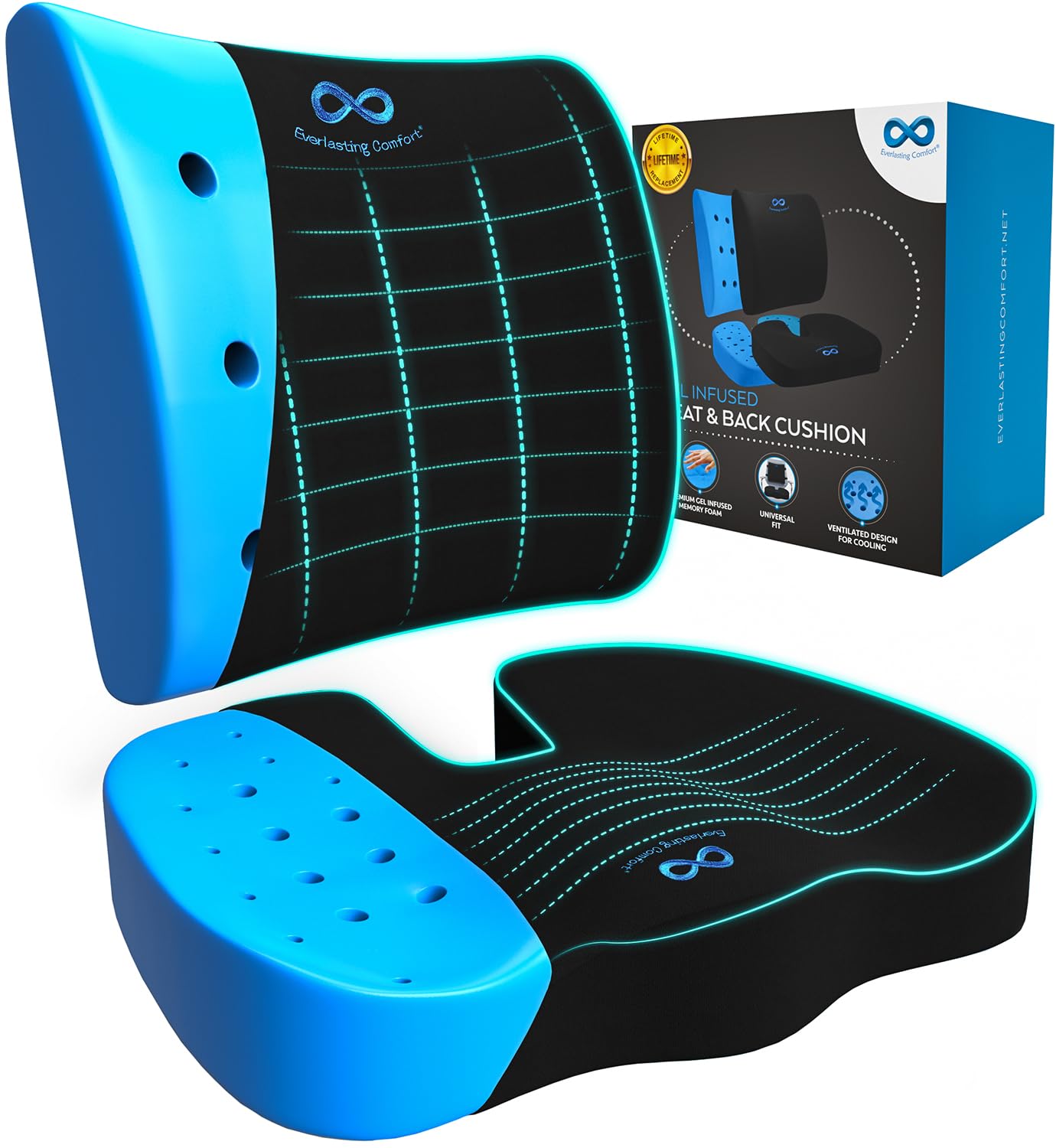 Lumbar Support & Office Chair Cushion Combo (Gel Memory Foam)