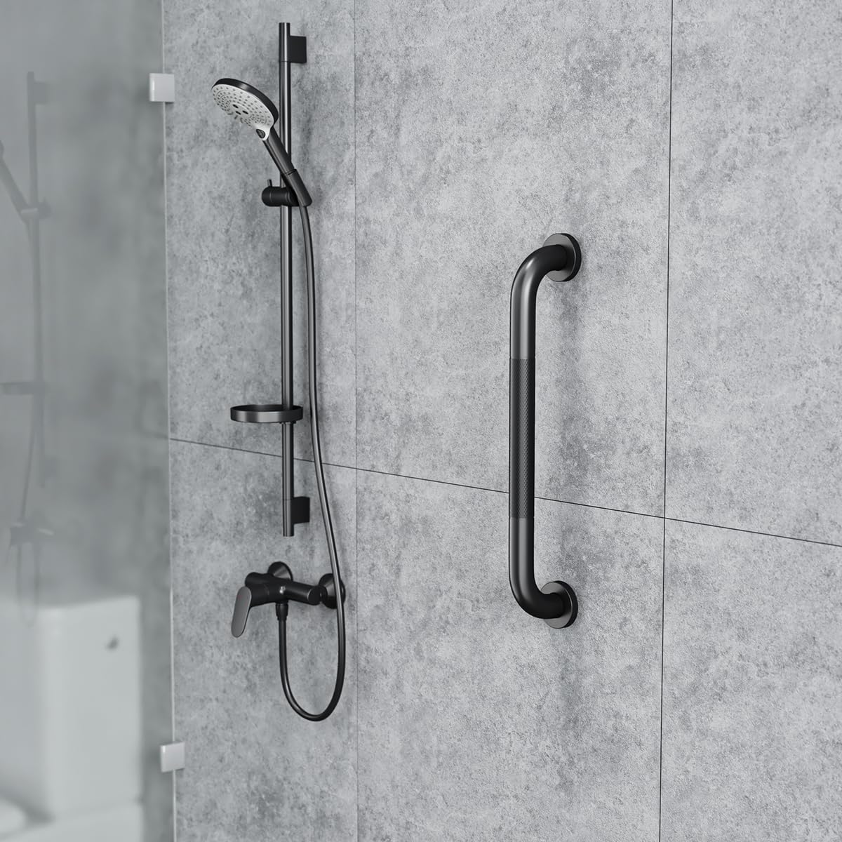 Shower & Bathroom Grab Bar (2 pack, 16'', Stainless Steel, Anti-Slip Knurled Grip)