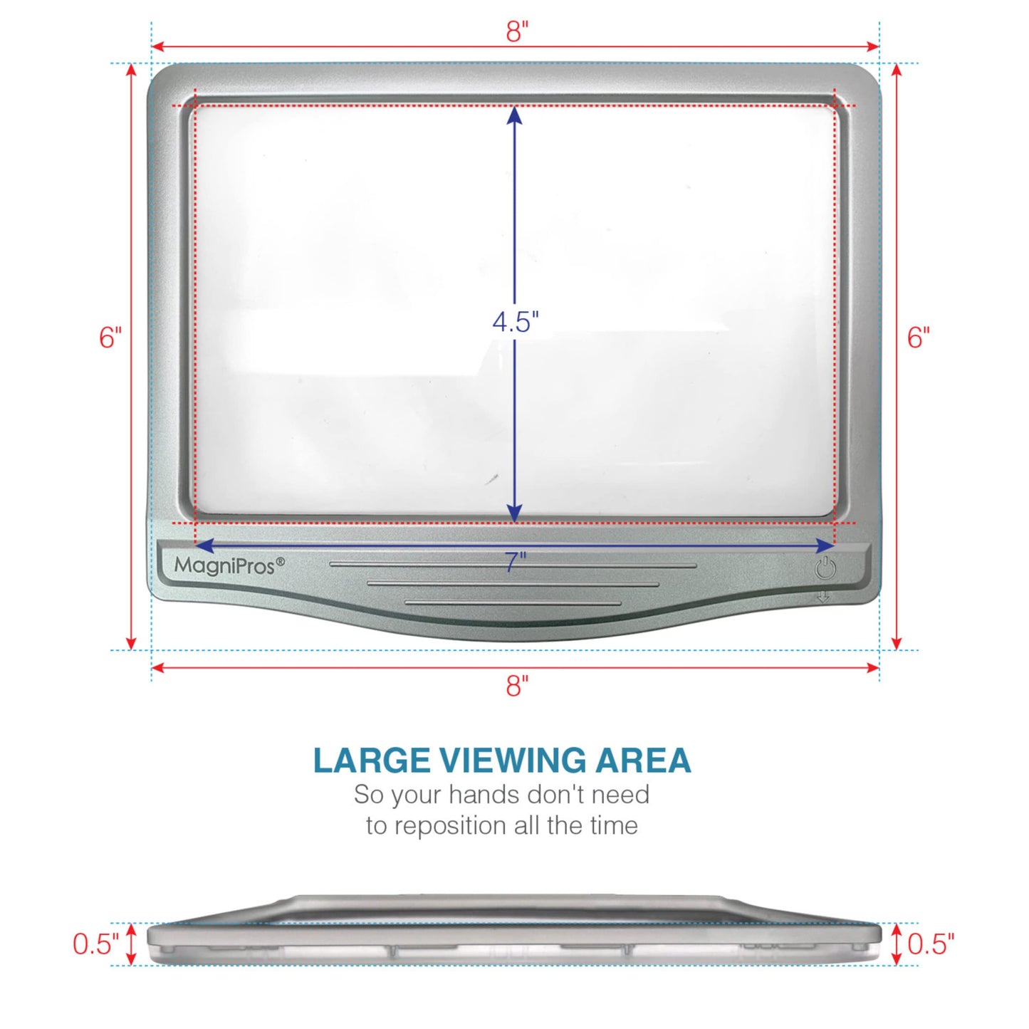 5X Large LED Page Magnifier for Reading with 3 Color Lighting Modes & Anti-Glare Lens