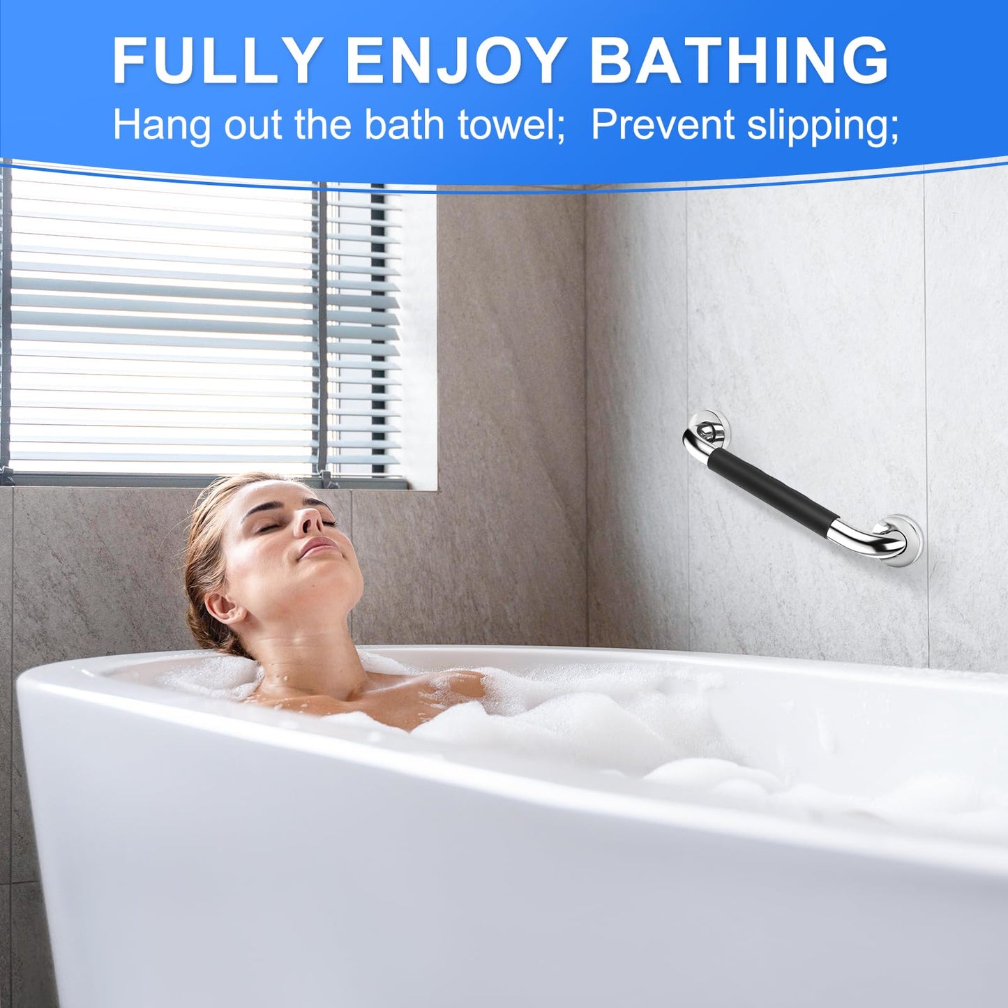 Grab Bars for Bathtubs and Showers (2 pack, 16'', Anti Slip Handicap Grab Bars for Shower and Bathroom)