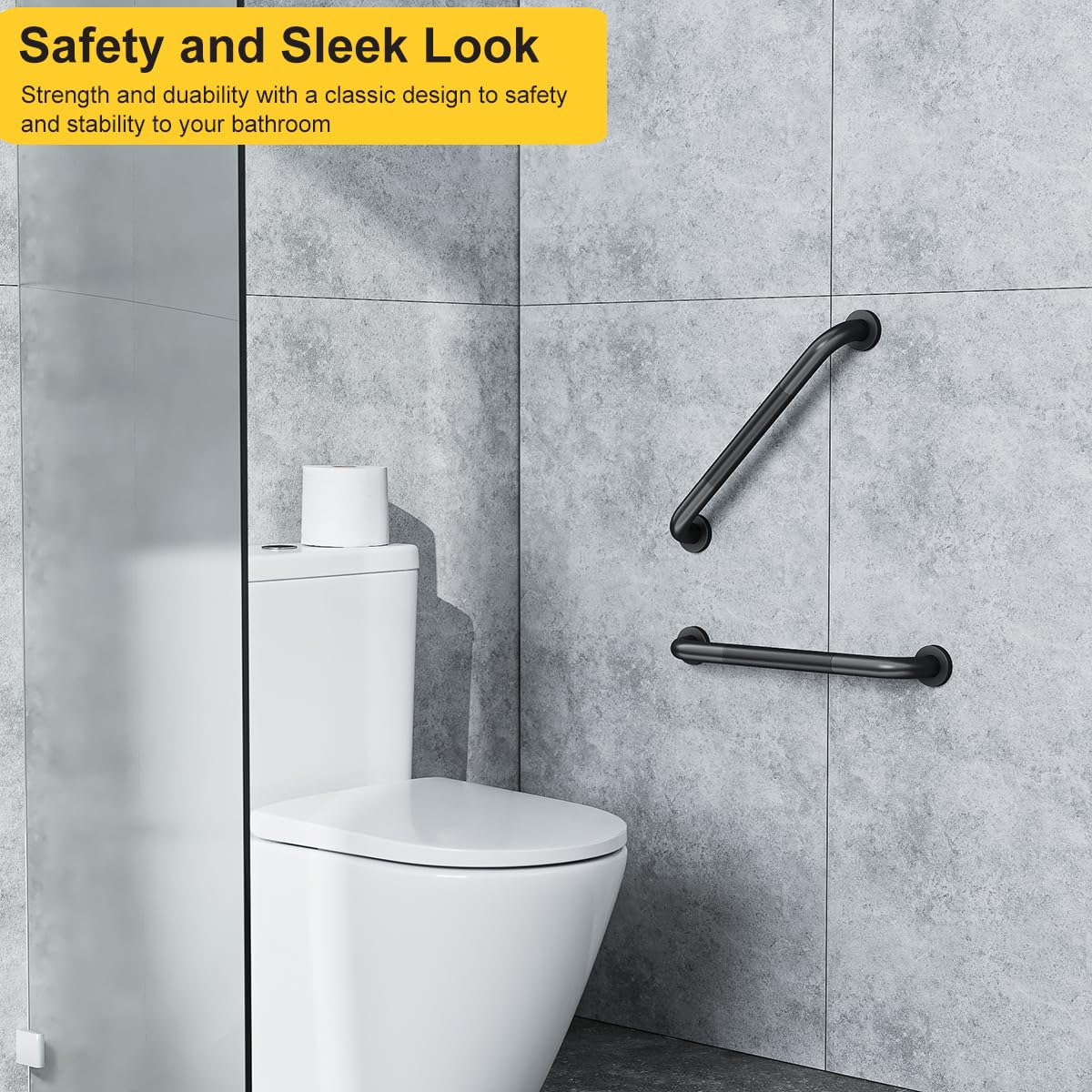 Shower & Bathroom Grab Bar (2 pack, 16'', Stainless Steel, Anti-Slip Knurled Grip)